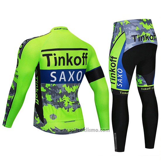 2020 Abbigliamento Ciclismo Tinkoff Saxo Bank Verde Camuffamento Manica Lunga e Salopette